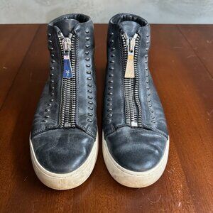 Frye Lena Zip High Top Sneakers – Black Tumbled Leather – Women's 7.5